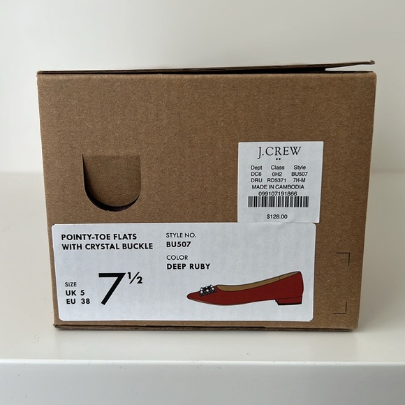 J Crew Pointy Toe Crystal Buckle Holiday Deep Ruby Red Flats Shoe Size 7 1/2 - Picture 4 of 5